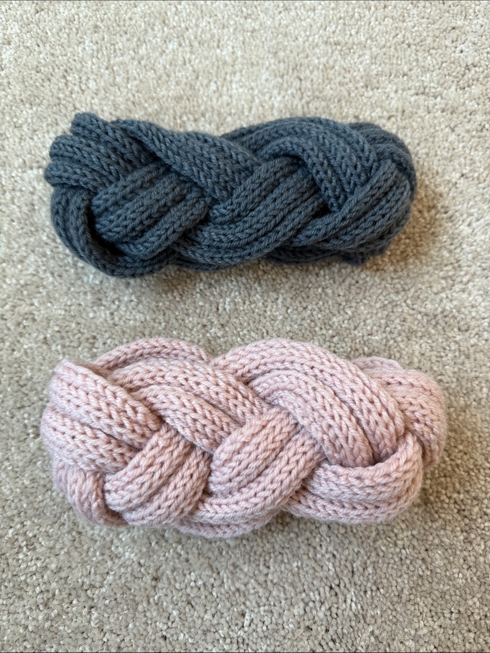 ‼️ 2 Knitted Braided Headbands — Charcoal Gray & Blush Pink ‼️